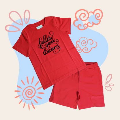 Coral Follow Your Dreams Printed T-Shirt & Shorts co-ord set