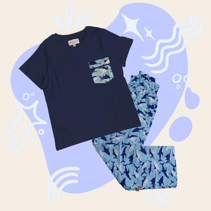 Shark Print Boys Printed Pyjama & T- shirt set