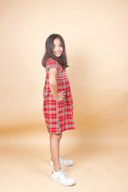 Red Plaid Smocking Frock