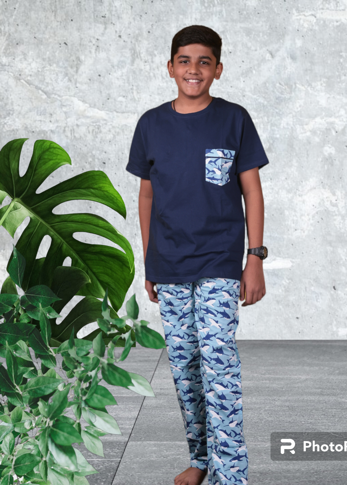 Shark Print Boys Printed Pyjama & T- shirt set