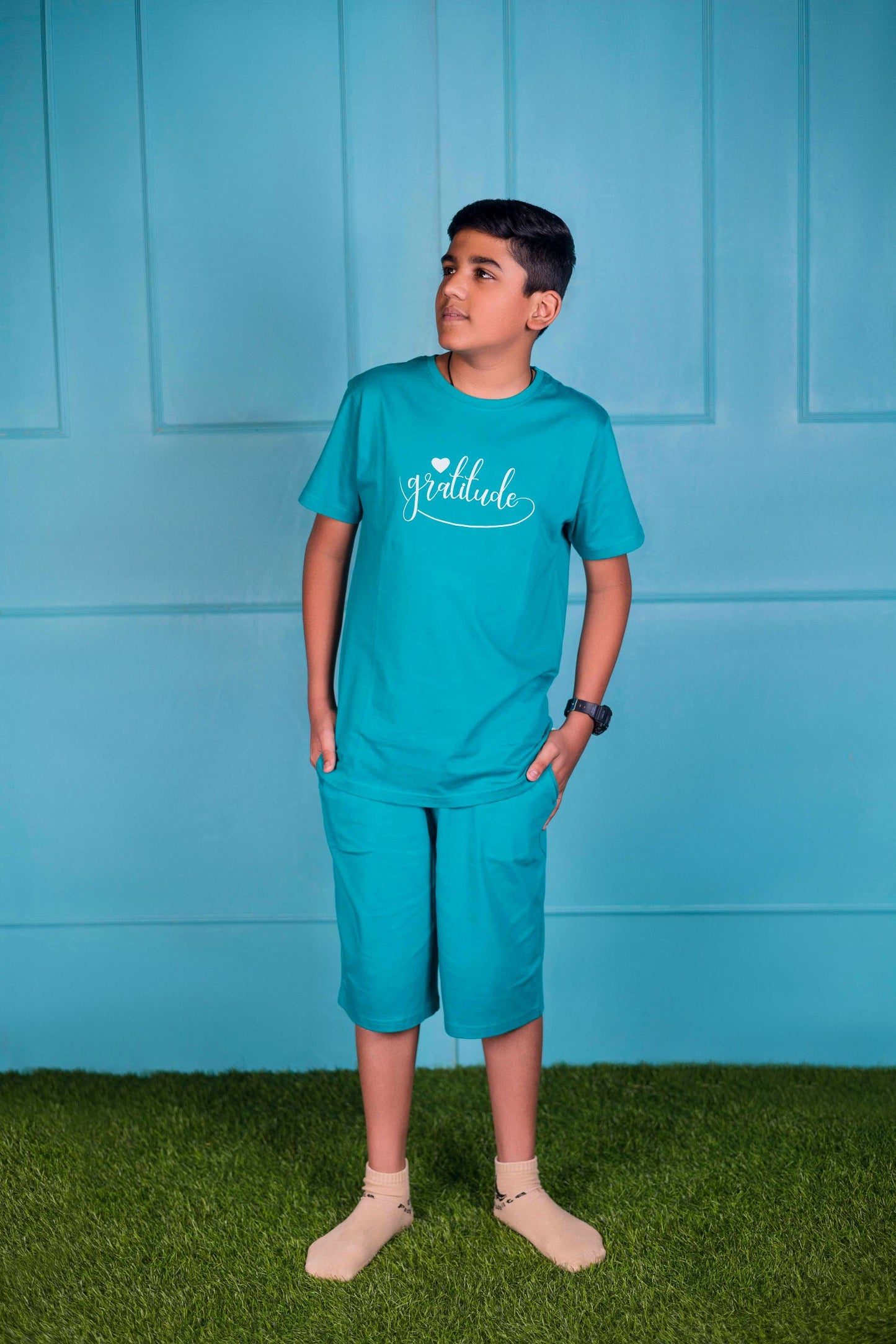 Gratitude Knitwear T- Shirt with Shorts set