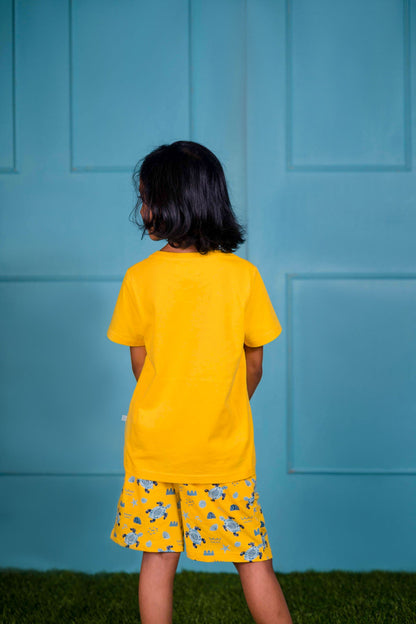 Yellow Turtle Printed T- Shirt with All over print Shorts.